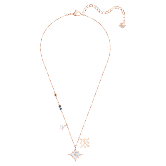 Necklace Star, White, Rose gold-tone plated