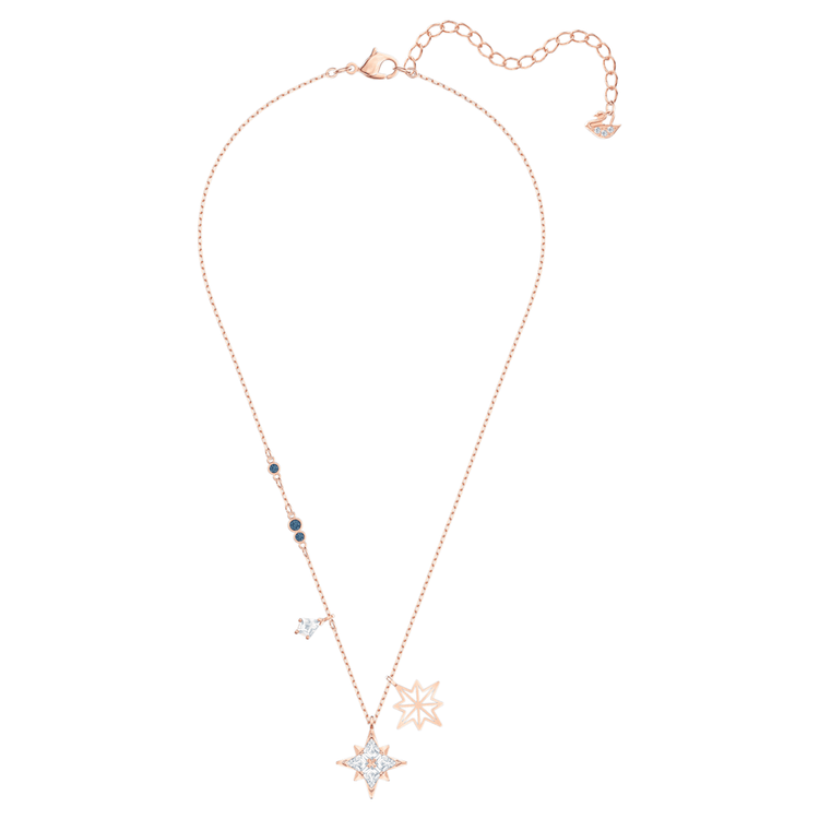 Necklace Star, White, Rose gold-tone plated