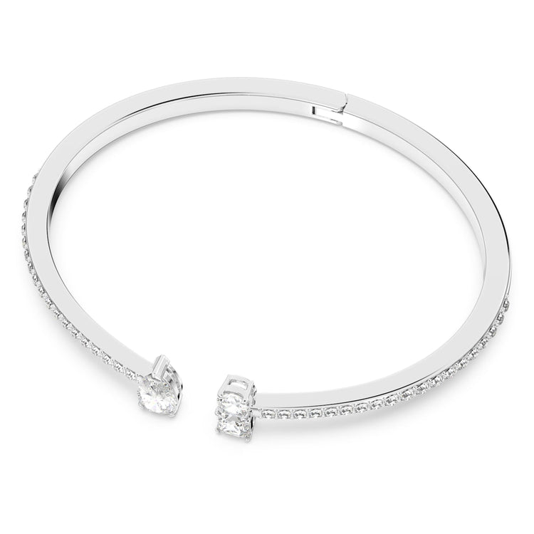 Bangle Mixed cuts, White, Rhodium plated