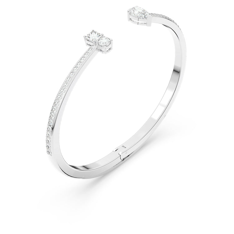 Bangle Mixed cuts, White, Rhodium plated