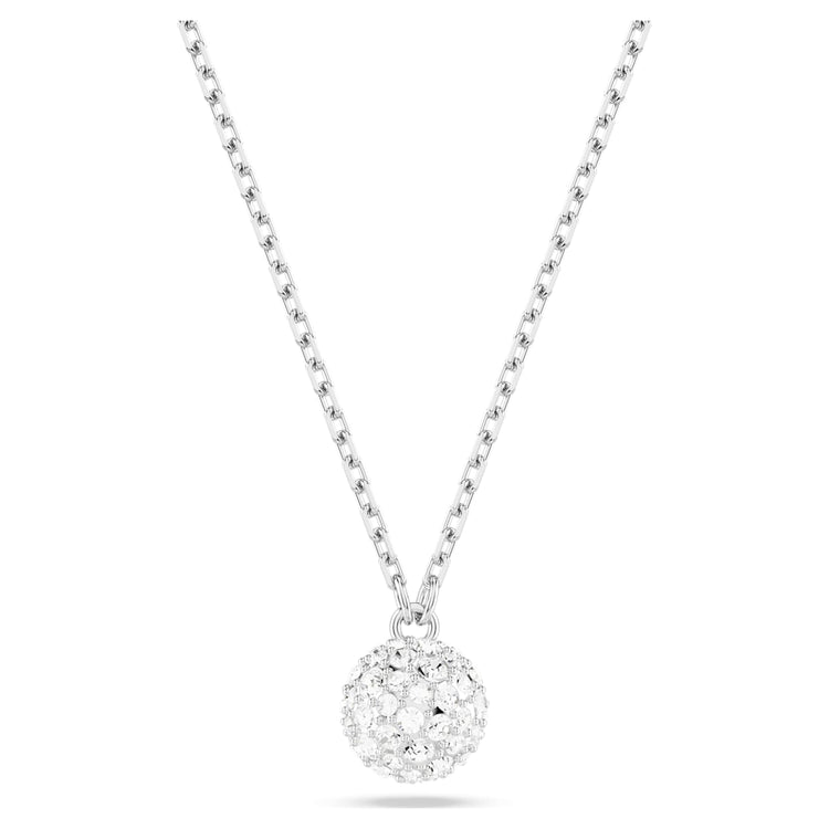 Necklace Round cut, Sphere, White, Rhodium plated