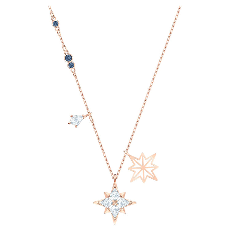 Necklace Star, White, Rose gold-tone plated