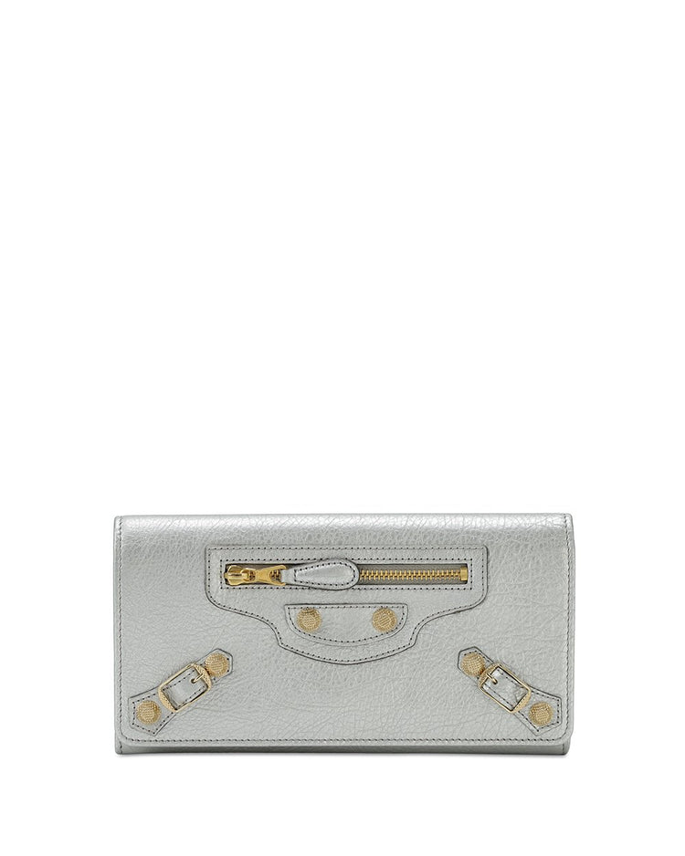 Button Lamb Leather Long Wallet