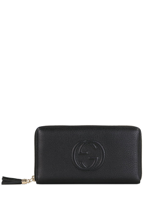 Leather Double G Embossed Long Zip Wallet
