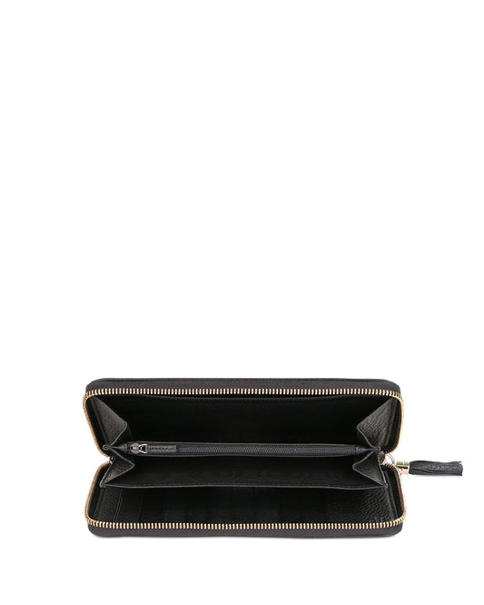 Leather Double G Embossed Long Zip Wallet