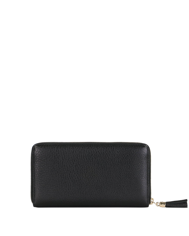 Leather Double G Embossed Long Zip Wallet