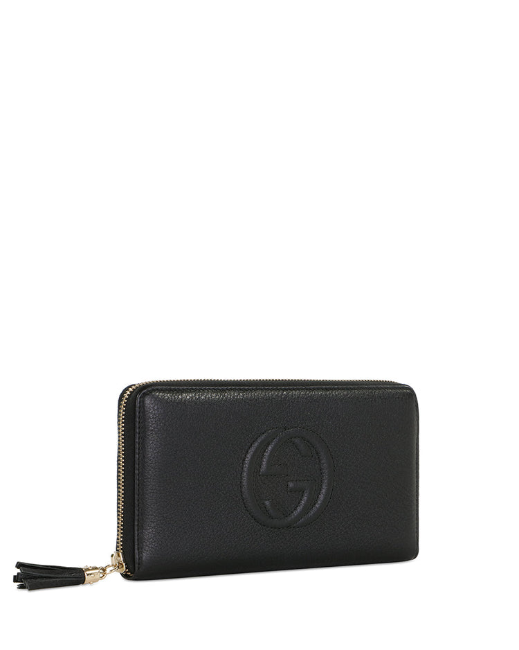 Leather Double G Embossed Long Zip Wallet