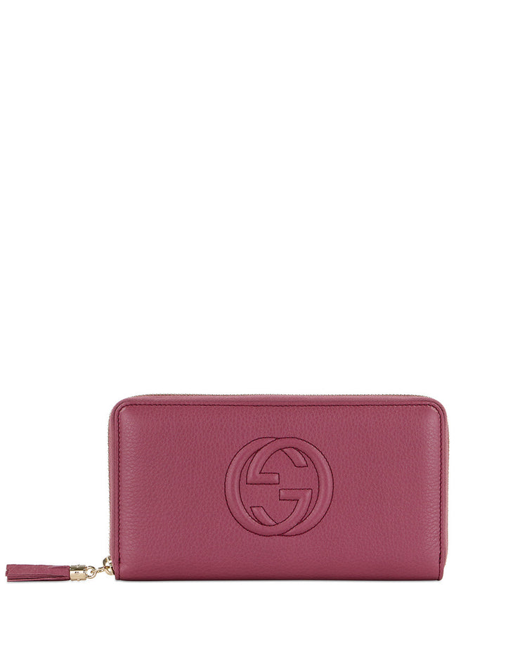 Leather Double G Embossed Long Zip Wallet