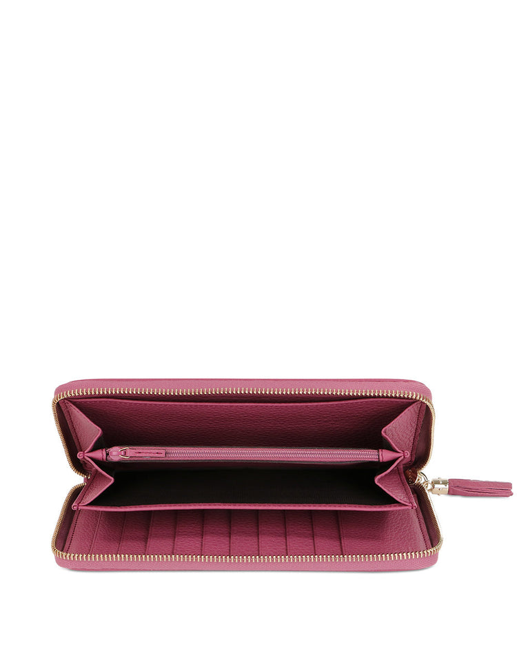 Leather Double G Embossed Long Zip Wallet