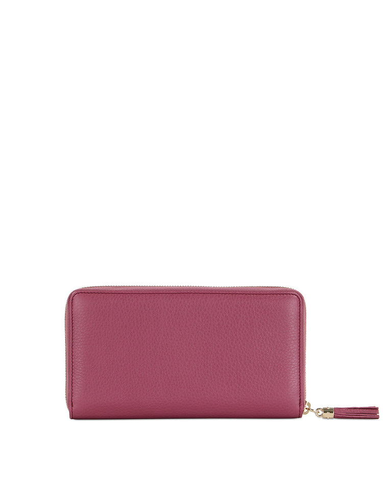 Leather Double G Embossed Long Zip Wallet