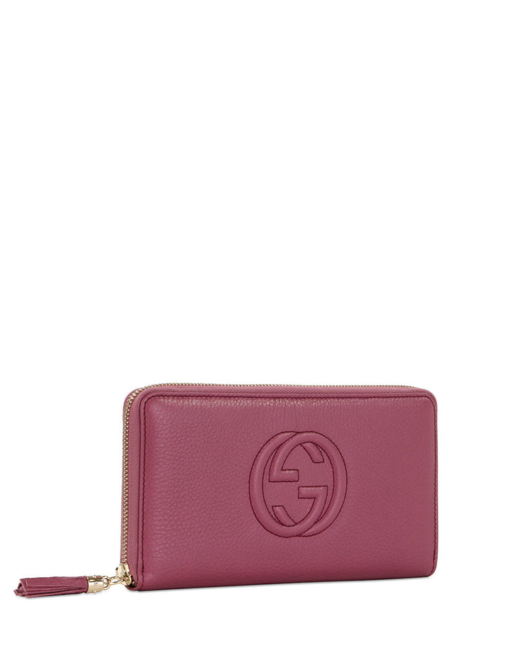 Leather Double G Embossed Long Zip Wallet