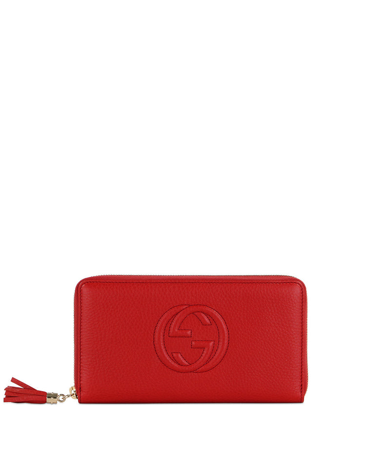 Leather Double G Embossed Long Zip Wallet
