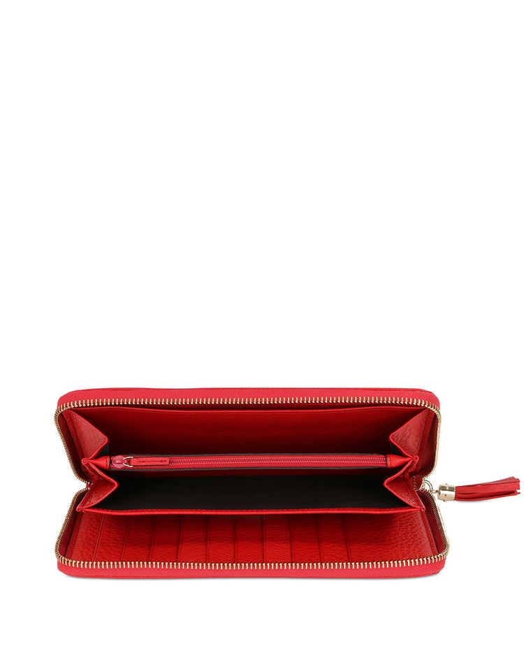 Leather Double G Embossed Long Zip Wallet