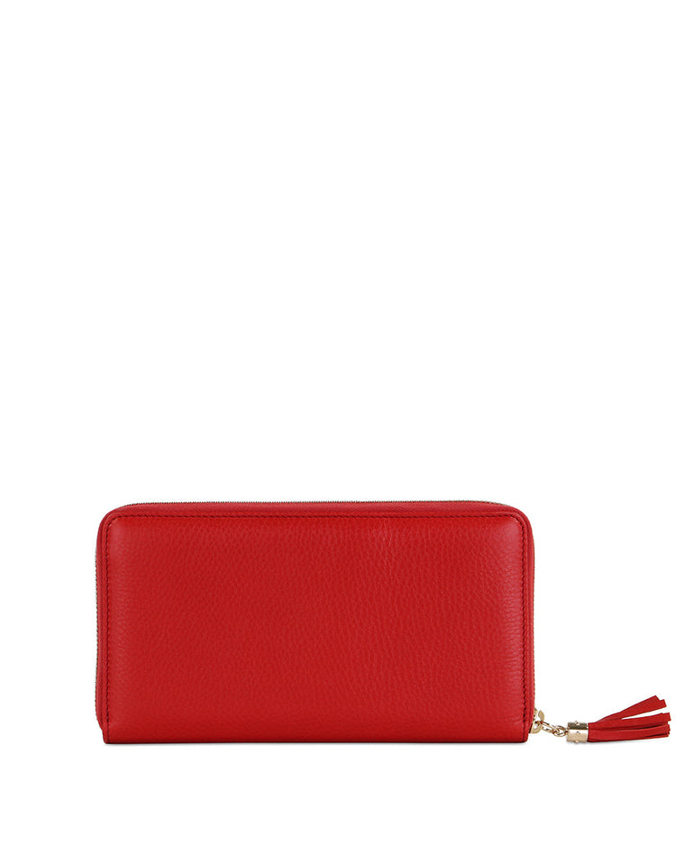 Leather Double G Embossed Long Zip Wallet