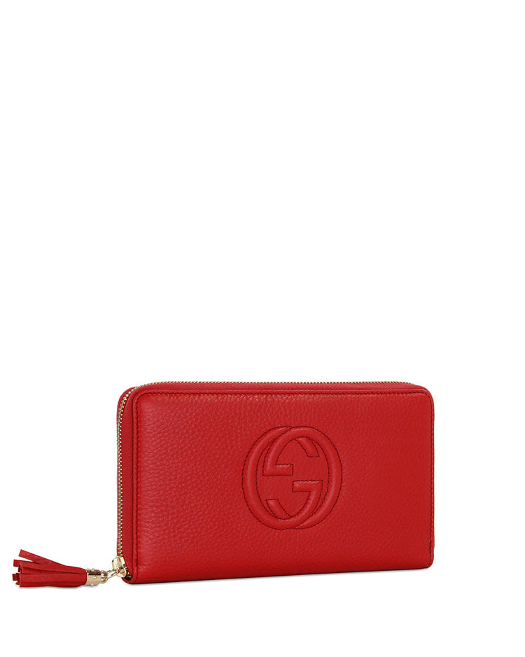 Leather Double G Embossed Long Zip Wallet