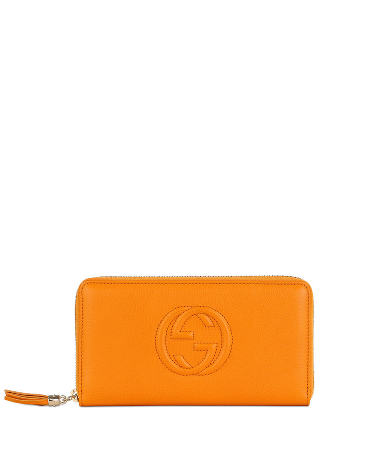 Leather Double G Embossed Long Zip Wallet