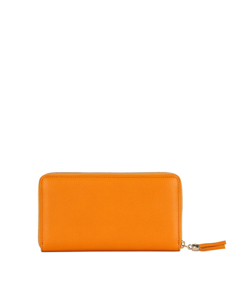 Leather Double G Embossed Long Zip Wallet