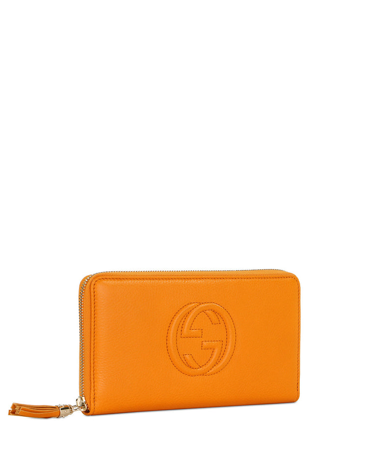 Leather Double G Embossed Long Zip Wallet