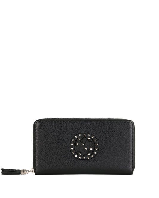 Double G Studded Zip Around Long Wallet
