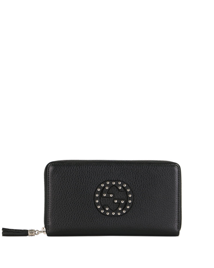 Double G Studded Zip Around Long Wallet