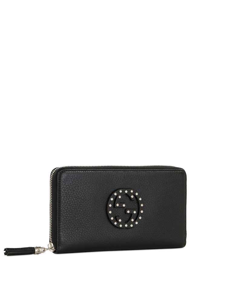 Double G Studded Zip Around Long Wallet