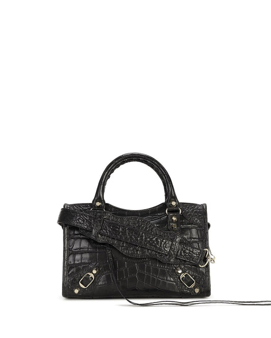 Crocodile-Print Leather Handbag