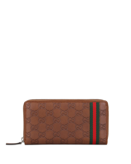 Ribbon G-LOGO Embossed Leather Zip Long Wallet