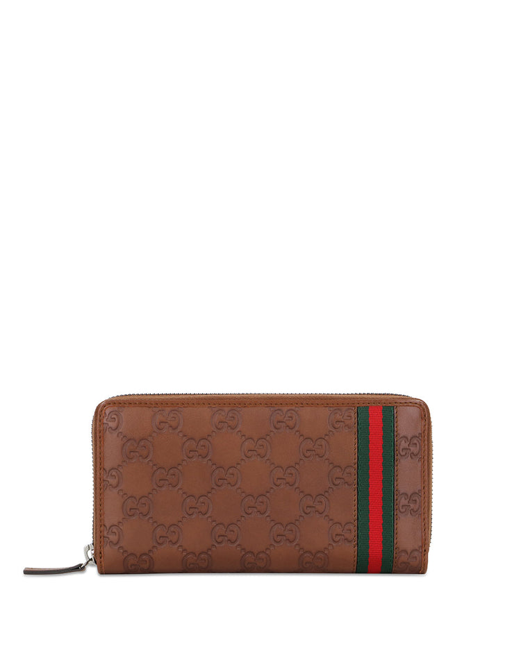 Ribbon G-LOGO Embossed Leather Zip Long Wallet