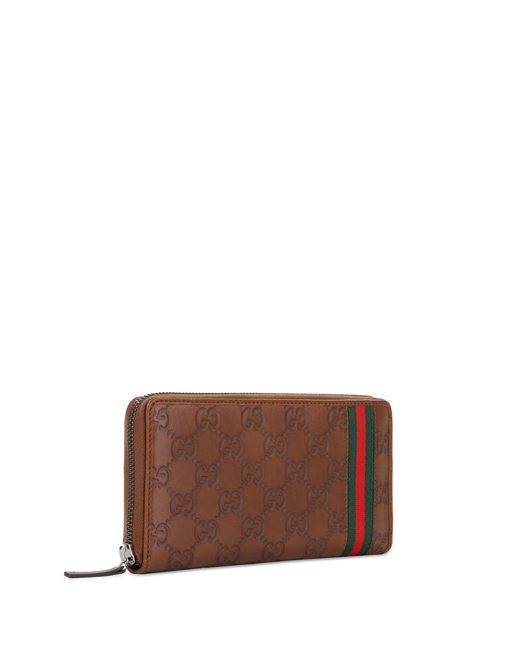 Ribbon G-LOGO Embossed Leather Zip Long Wallet