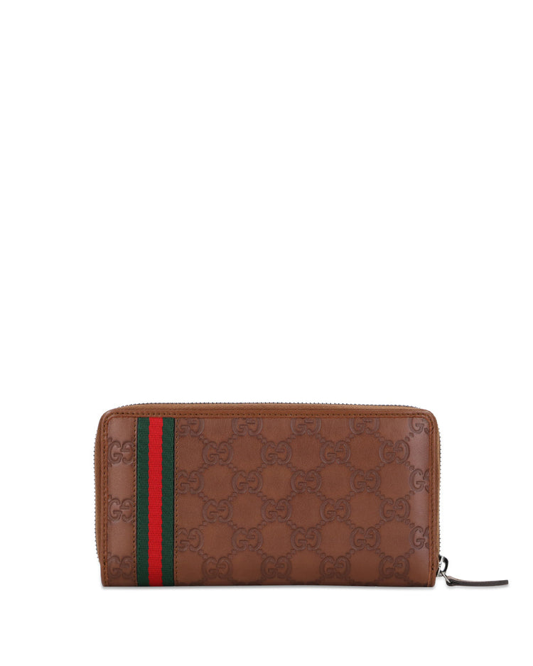 Ribbon G-LOGO Embossed Leather Zip Long Wallet