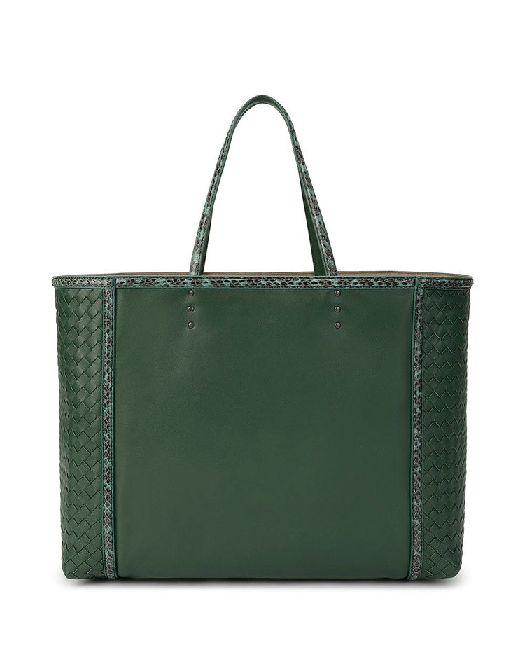 Woven leather handbag