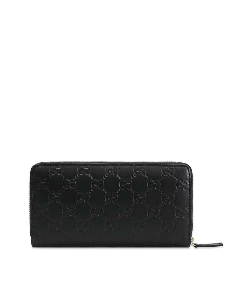 GG Logo Print Zip Around Leather Long Wallet