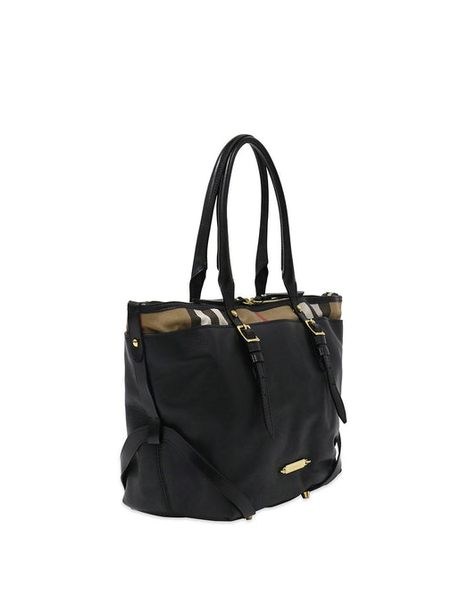 Check Canvas & Leather Tote Bag - ISSI Outlet