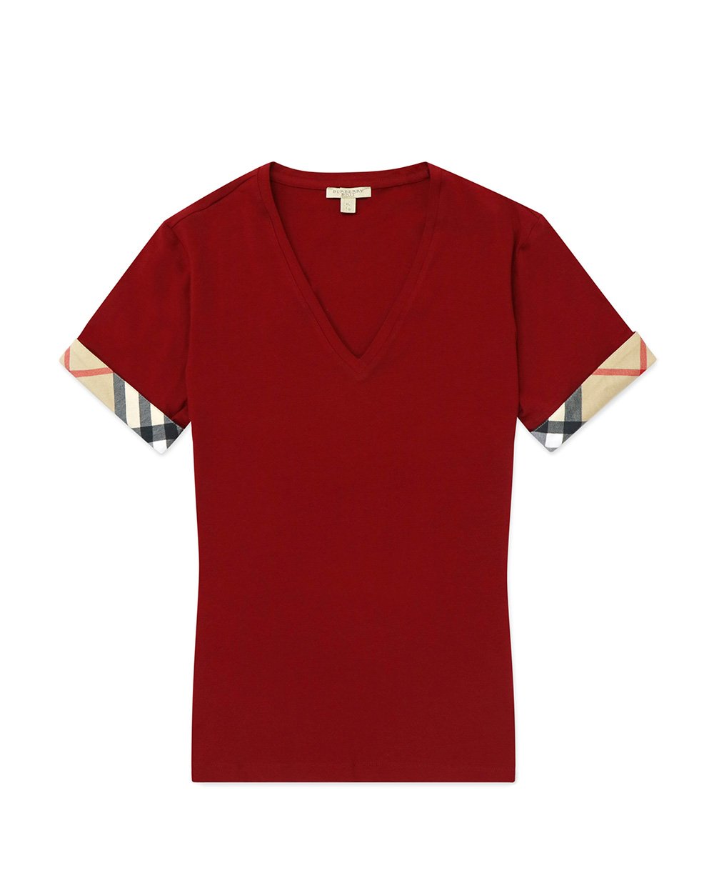 Check Cuff V-Neck Short Sleeves T-Shirt - ISSI Outlet