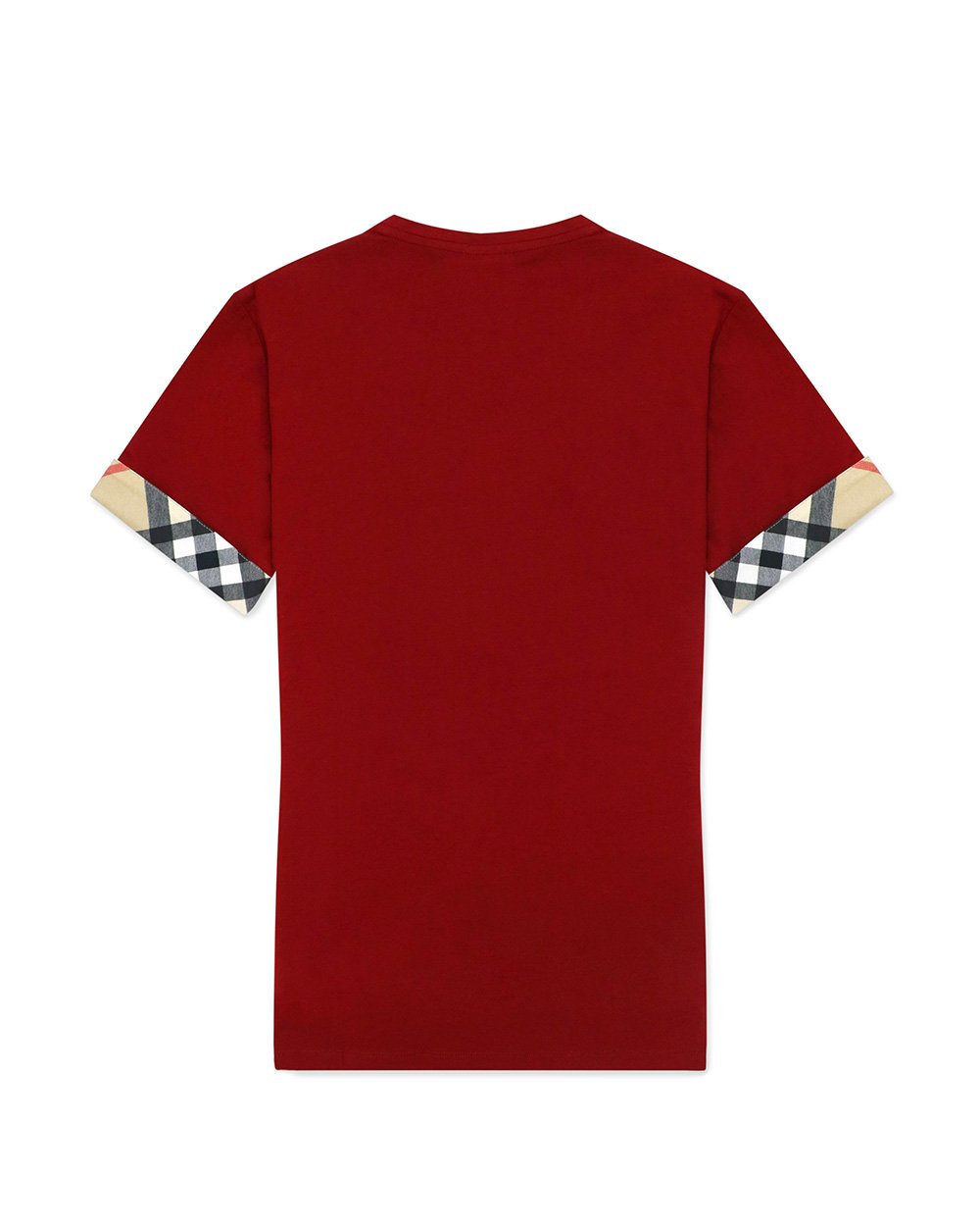 Check Cuff V-Neck Short Sleeves T-Shirt - ISSI Outlet