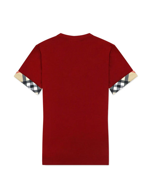 Check Cuff V-Neck Short Sleeves T-Shirt - ISSI Outlet