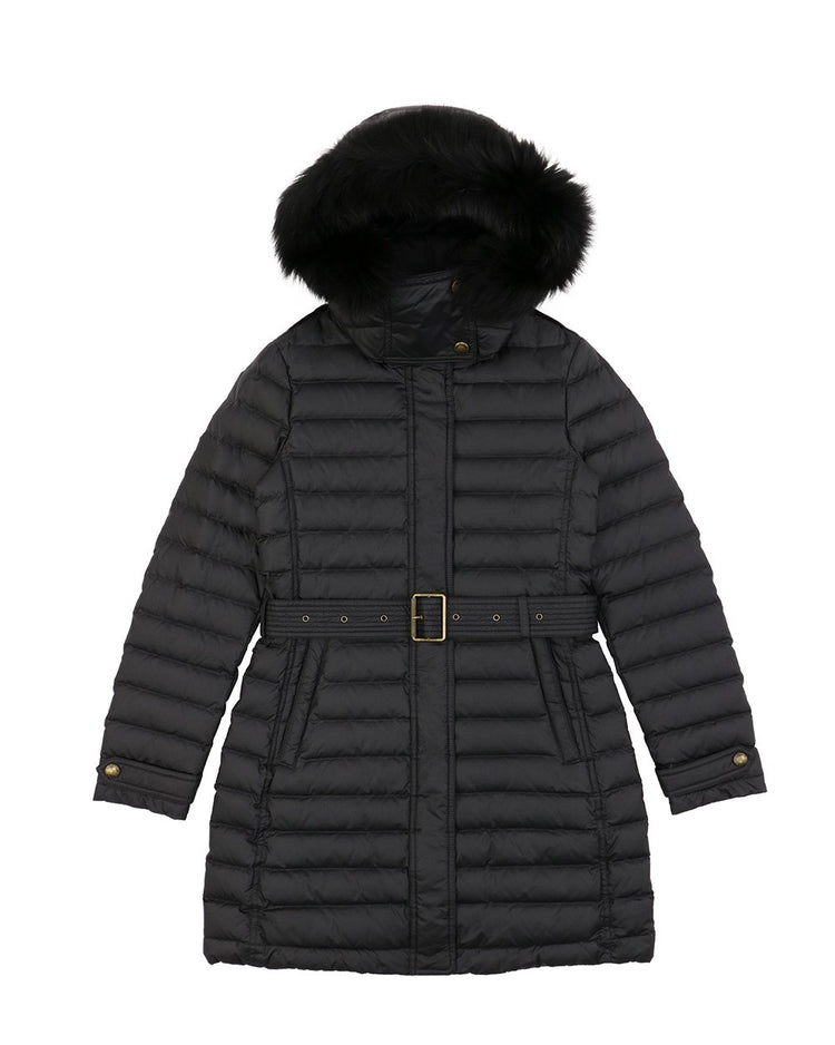 Striped Mid-Length Hooded Down Jacket