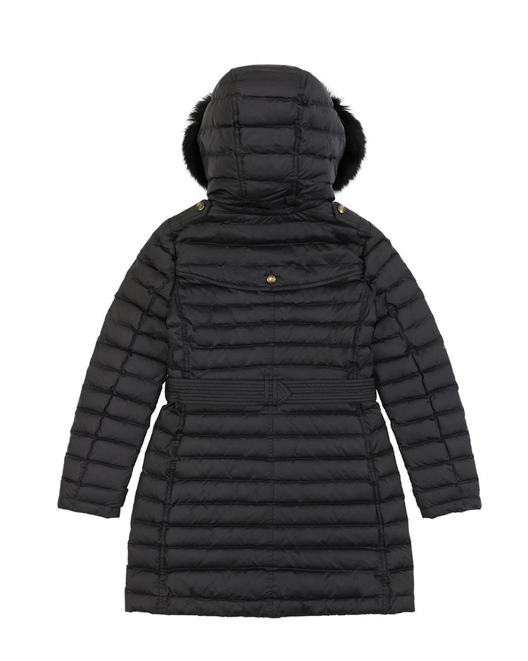 Striped Mid-Length Hooded Down Jacket