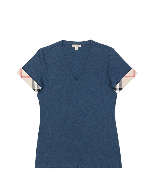 Checked V-Neck Short Sleeves T-Shirt - ISSI Outlet