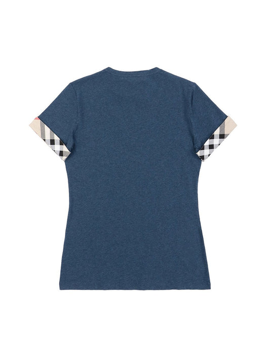 Checked V-Neck Short Sleeves T-Shirt - ISSI Outlet