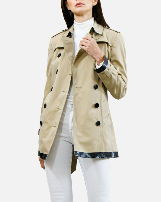 Mid-length Color Block Trench Coat