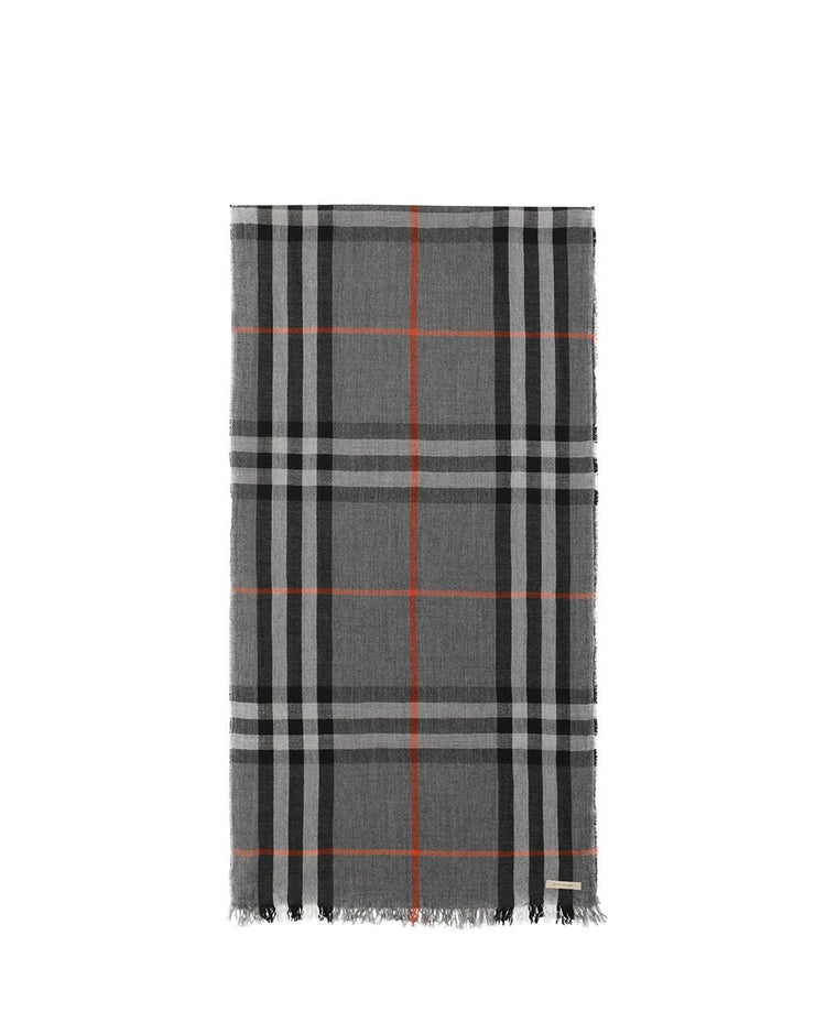Check Wool Blend Pleated Scarf