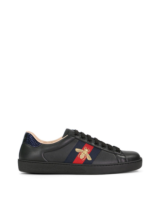 Ace Bee Embroidered Web Stripe Leather Sneakers