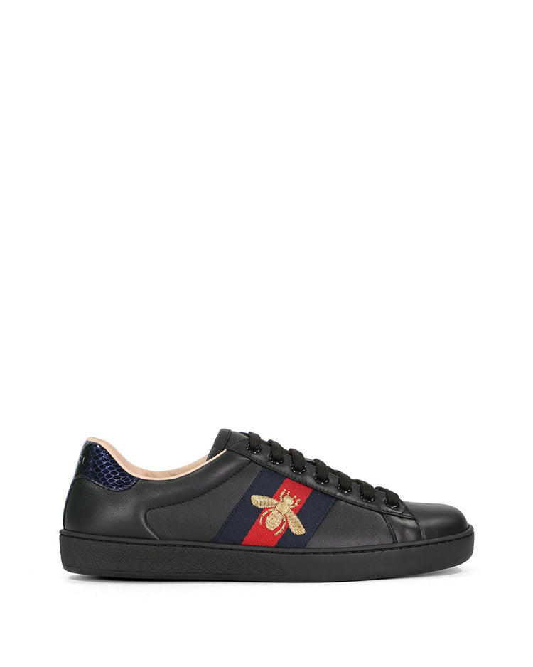 Ace Bee Embroidered Web Stripe Leather Sneakers