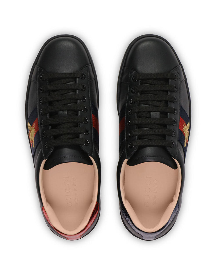 Ace Bee Embroidered Web Stripe Leather Sneakers