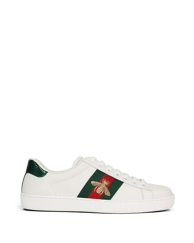 Ace Bee Embroidered Web Stripe Leather Sneakers