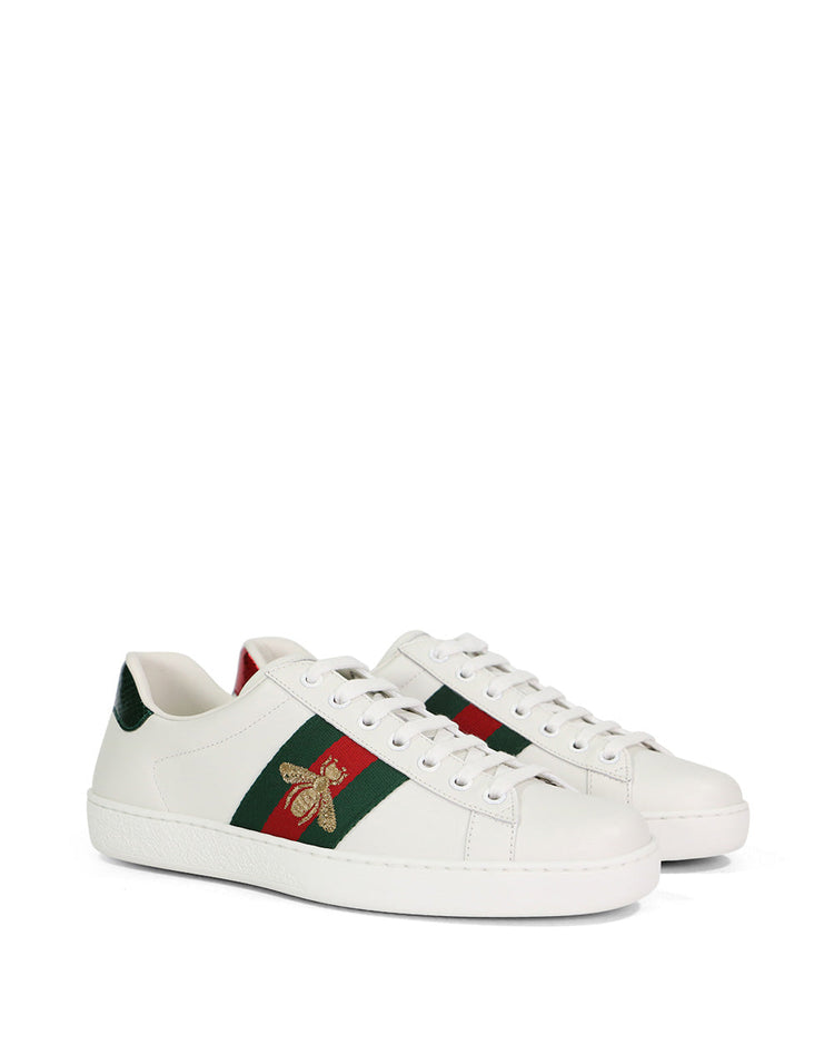 Ace Bee Embroidered Web Stripe Leather Sneakers