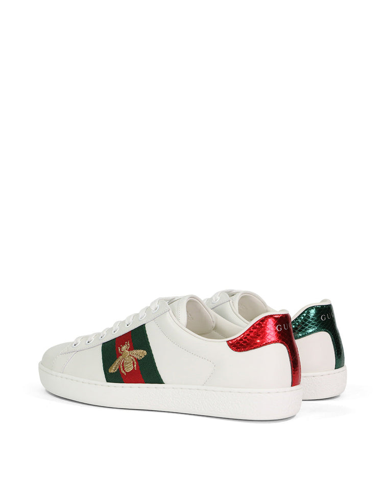 Ace Bee Embroidered Web Stripe Leather Sneakers