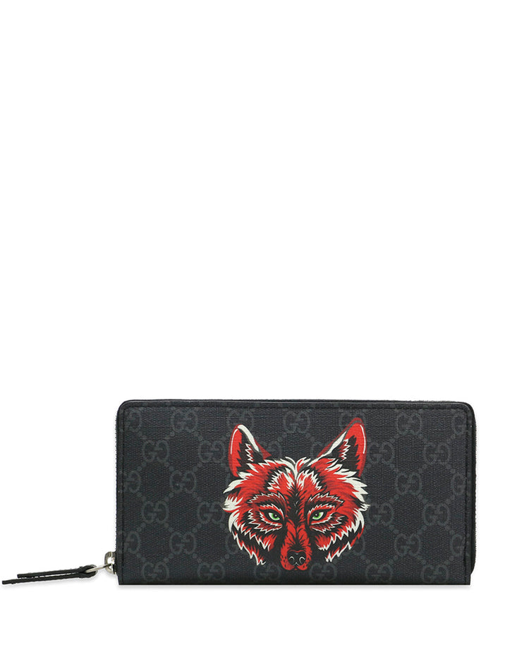 GUCCI BESTIARY wolf zip around long wallet