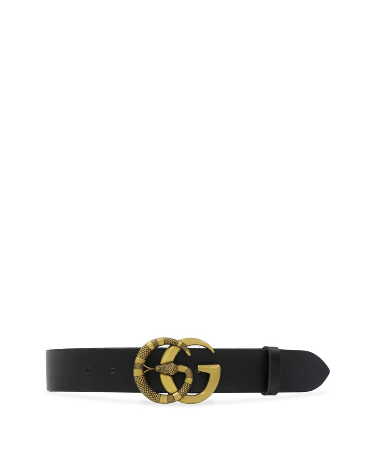 Double G Buckle and Snake Pattern Leather Belt